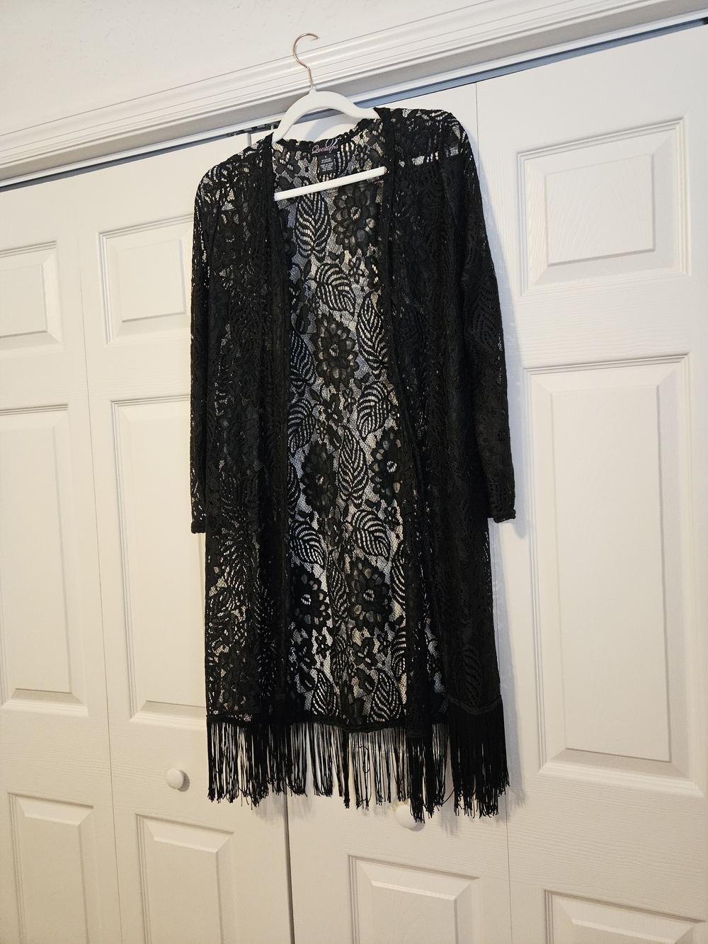 Black Lace Fringe Kimono Cardigan - Women Accessories